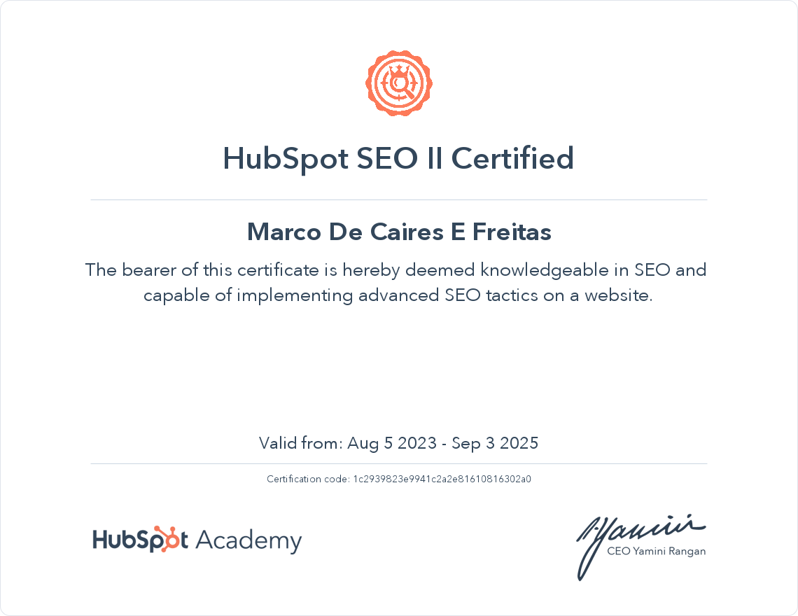 HubSpot SEO 2 certified